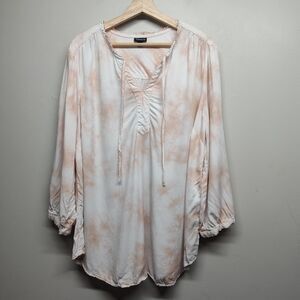 Torrid Tunic Top Women Size 1X Pink Tie Dye Long Sleeve Bohemian Peasant Casual
